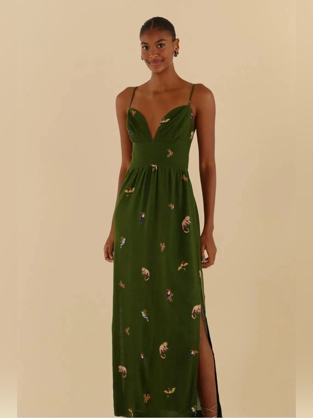 Farm Rio Selva Green Jungle Linen Maxi Dress Small